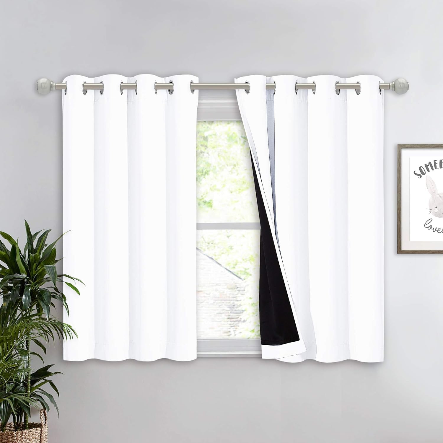 White 100% Blackout Curtain 45 inches Long 2 Thick Layers Completely Blackout