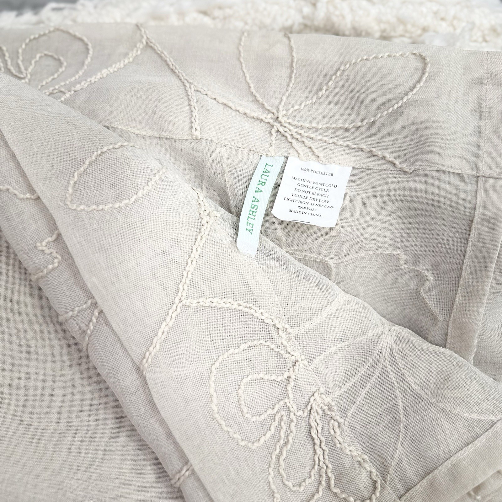 Laura Ashley Sheer Embroidered Floral Vines FROSTING Curtain 2 Panel TAUPE 52×84