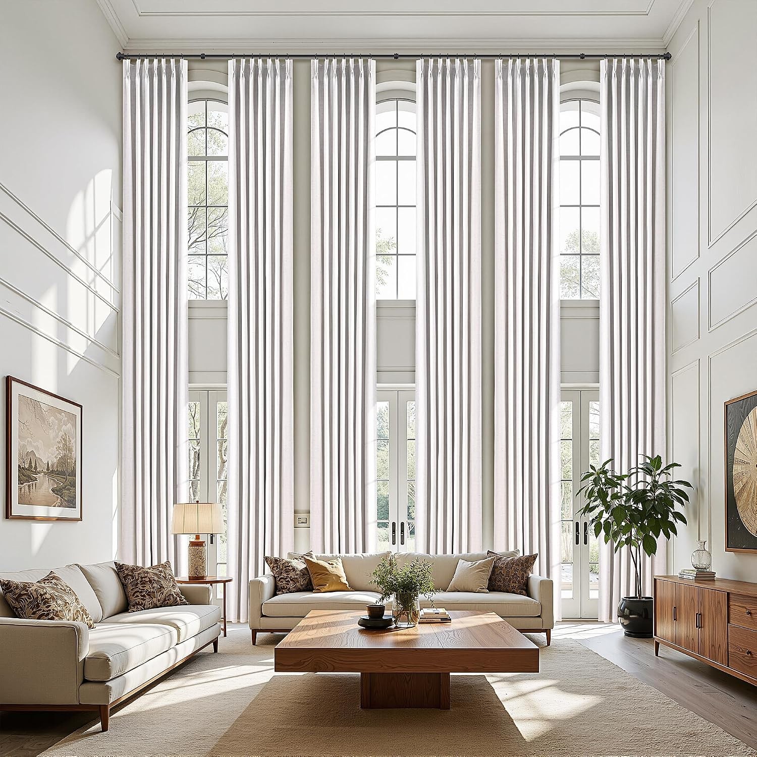 13ft 100% Blackout Curtains Pinch Pleated Double Layer Beige White Black Out
