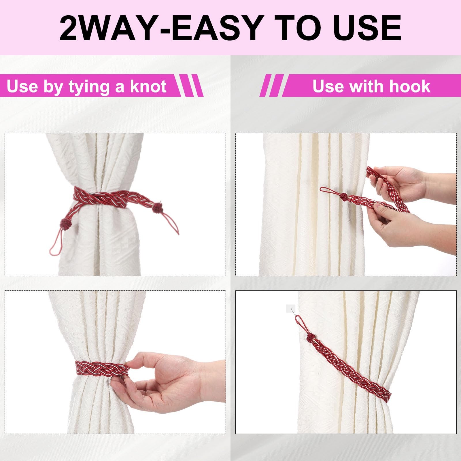 uxcell 4 Pcs Curtain Tiebacks, 56cm/22 Braided Drapery Holdback Light Purple