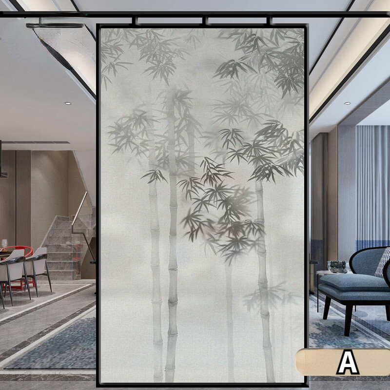 Bamboo Frosted Window Film Static Cling Glass Sticker Chinese Decals Home Decor