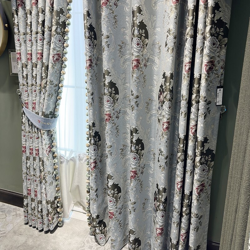 European Luxury chenille jacquard grey thick cloth curtain valance drape C2139