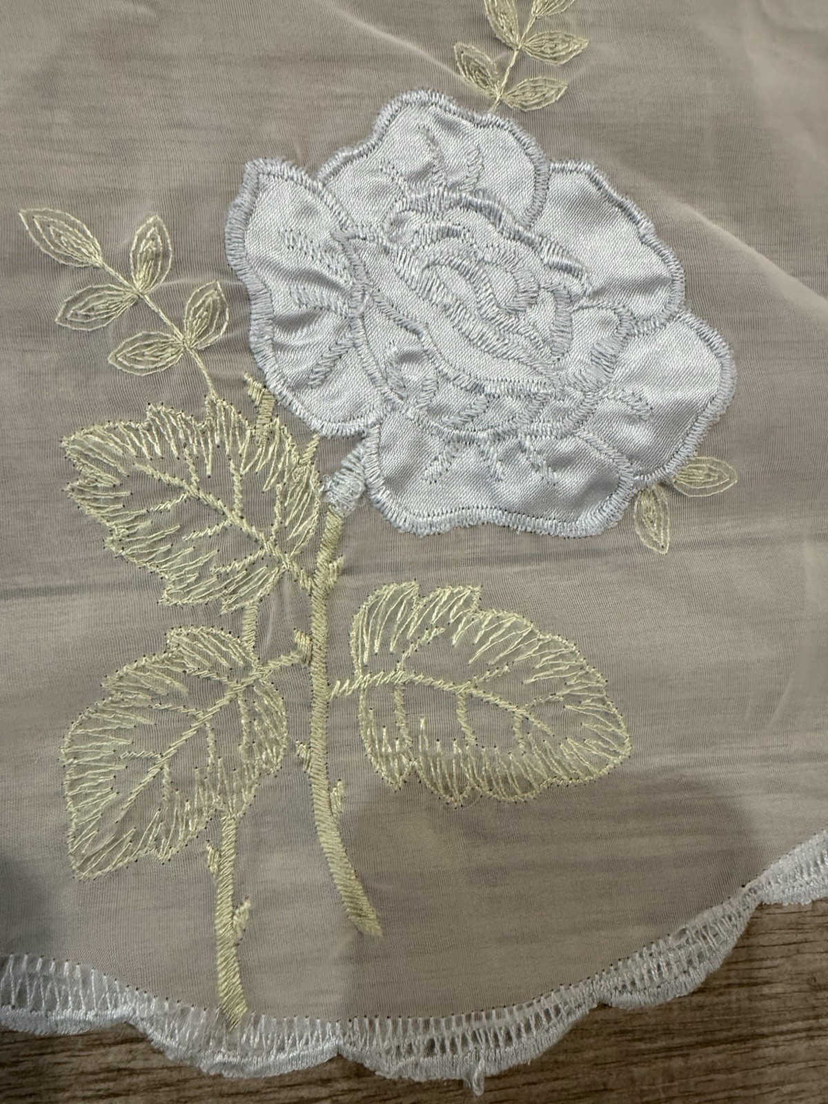 3 White VTG Embroidered Valance Curtain Sheer Blue Flowers Shanghai China 58″ 21