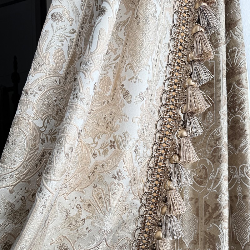 luxury French classical cloth jacquard relief beige livingroom curtain M1754