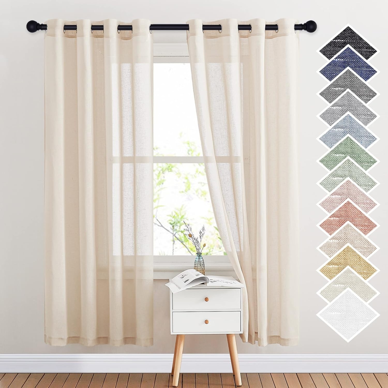 NICETOWN Natural Open Linen Weave Flax Sheer Window Curtains – 52″Wide x 72″Long