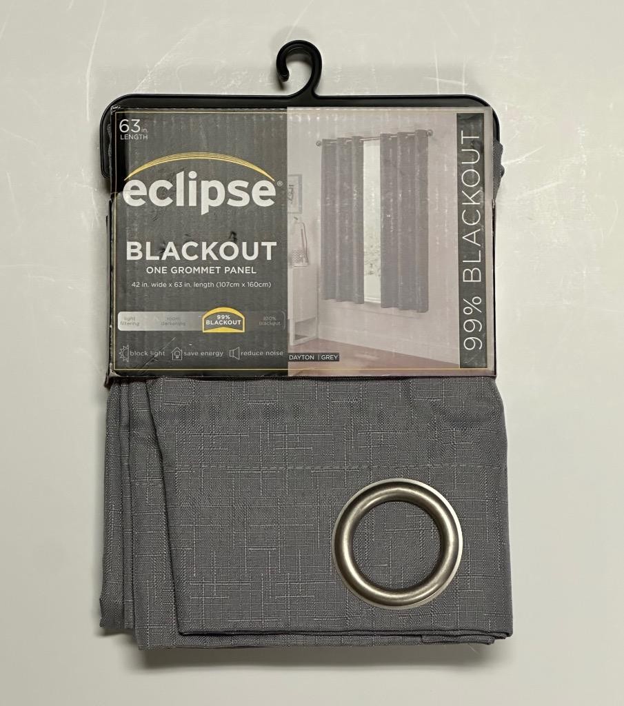 1 Piece Grey Dayton eclipse Blackout Panel Drapes 42”W x 63”L Grommets Curtains