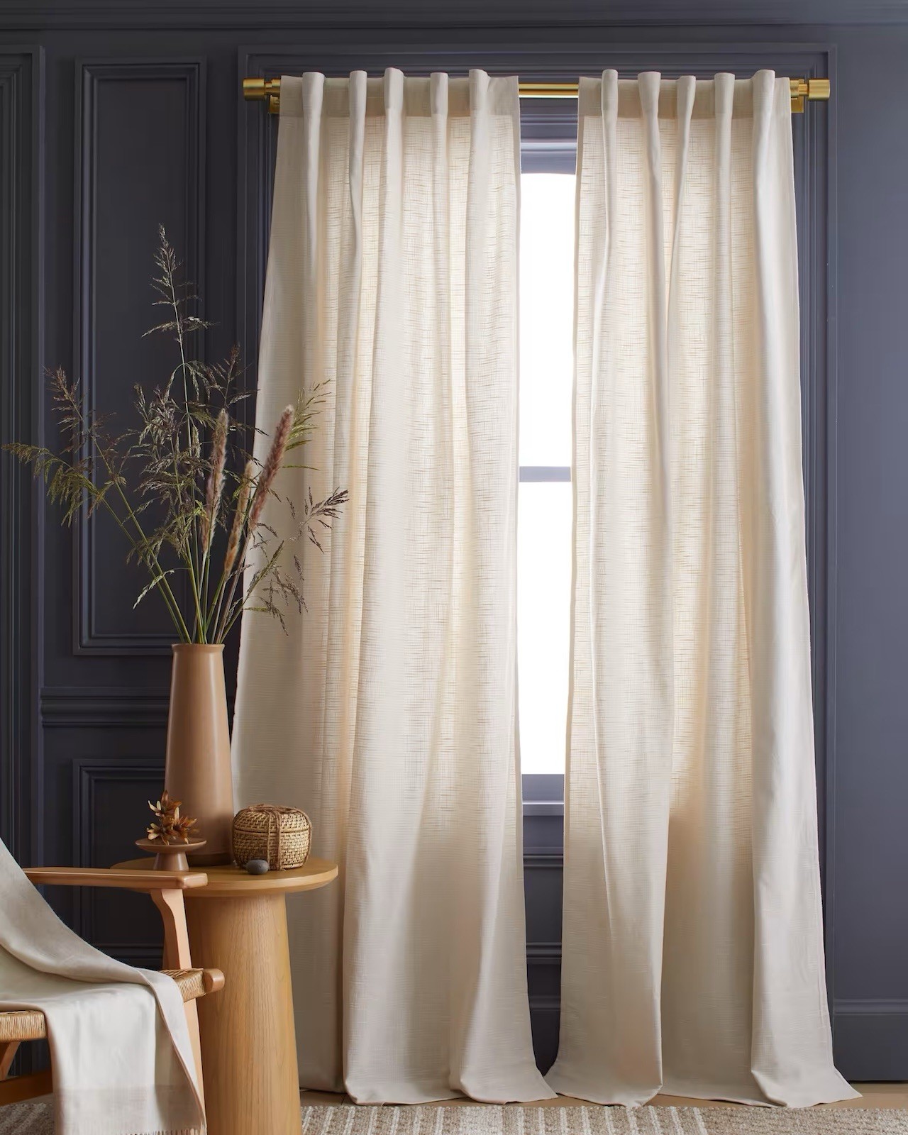 NWT QUINCE LIGHT FILTERING COTTON SLUB NATURAL CURTAIN PANEL 48 X 84 $100