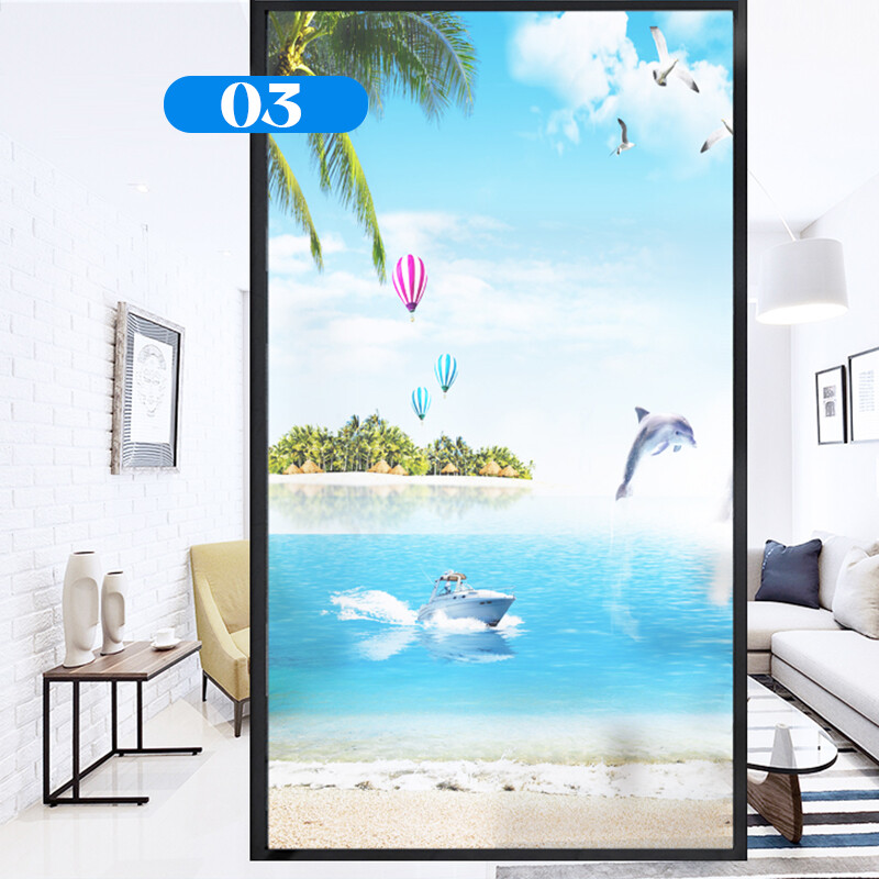 Frosted Window Film Decorative Seaside Beach Glass Stickers Static NEW