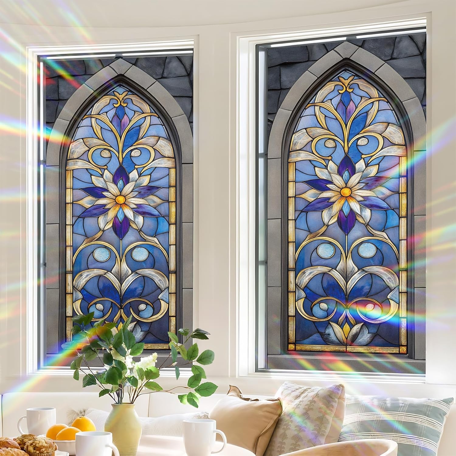 Stained Glass Window Privacy Film, Static Cling, Reusable Decorative Window Stic