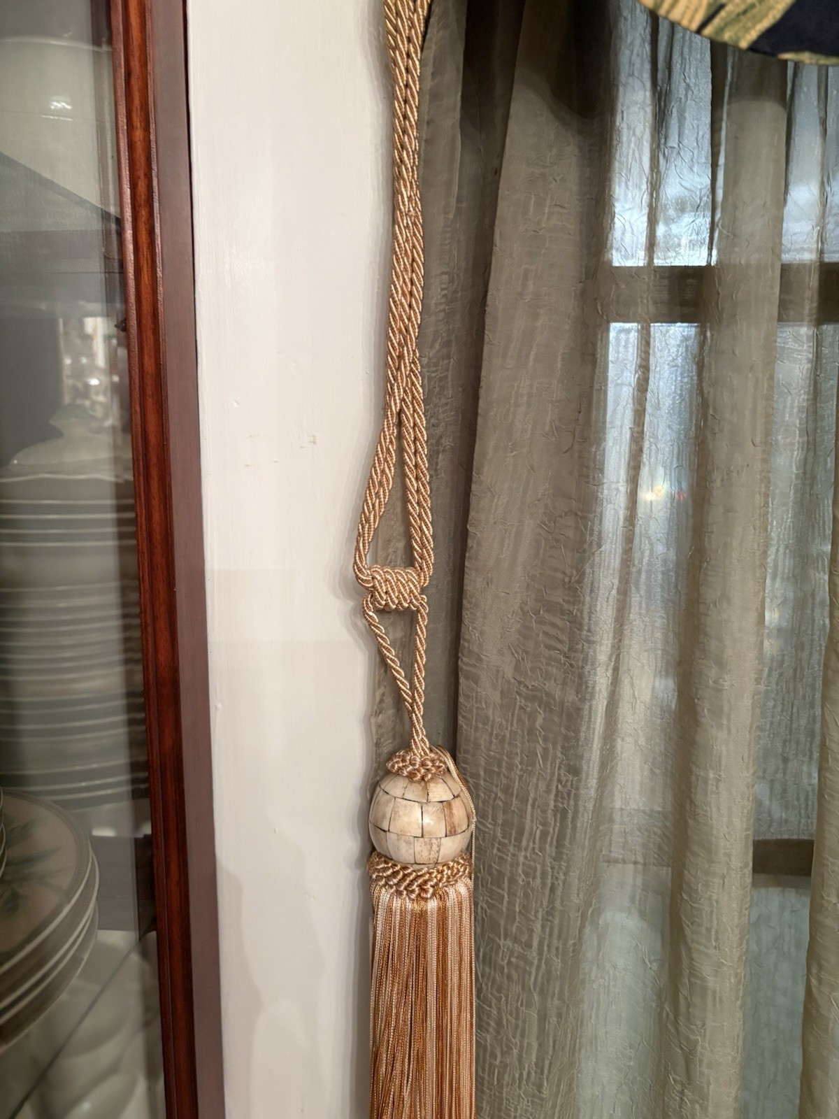 Curtains/Sheer Dark Sage Green/Valances & Tie-backs/Enough for 3 Single Windows