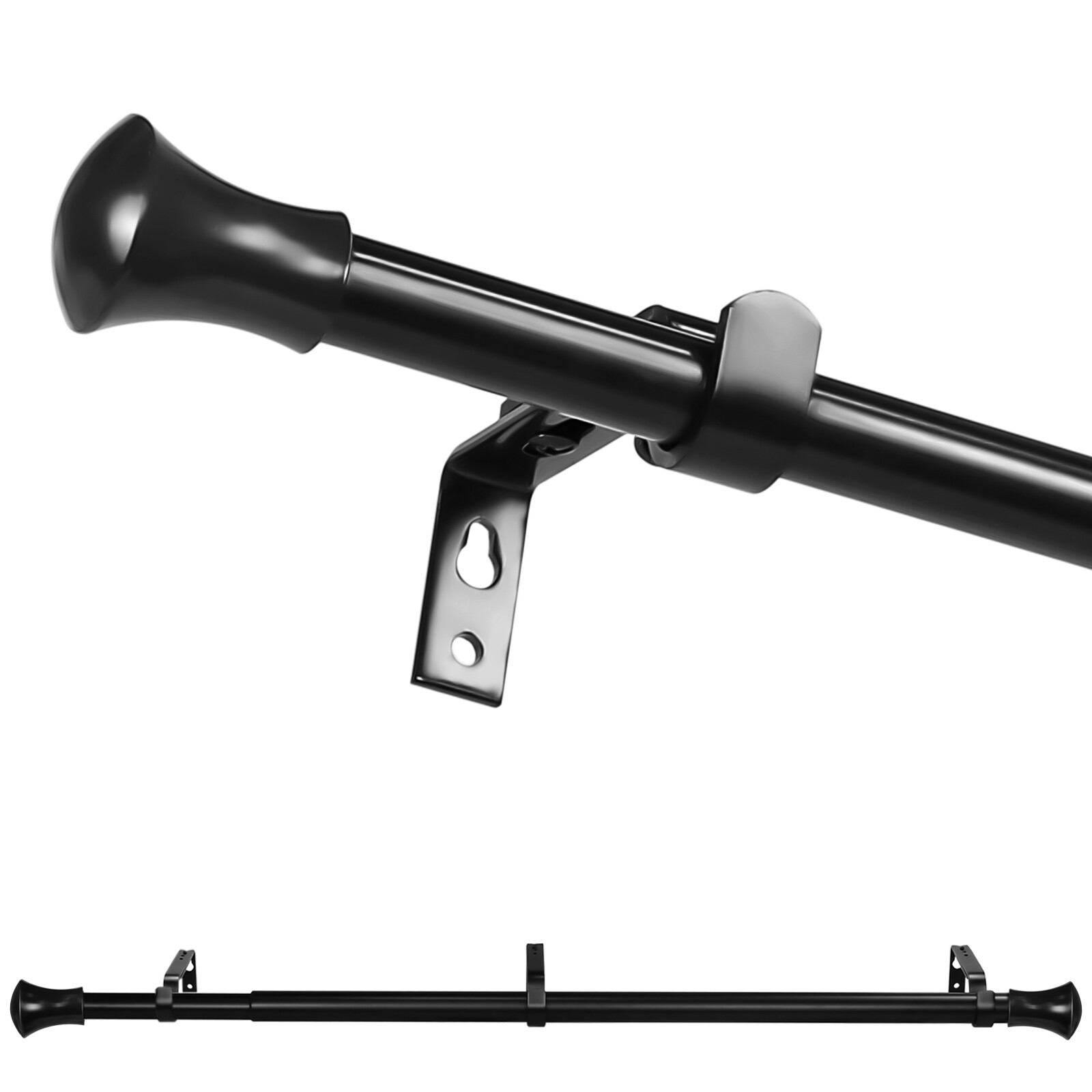 5/8″ Adjustable Curtain Rod, Domed Flared Finial, 28″-48″/48″-84″/84″-120″