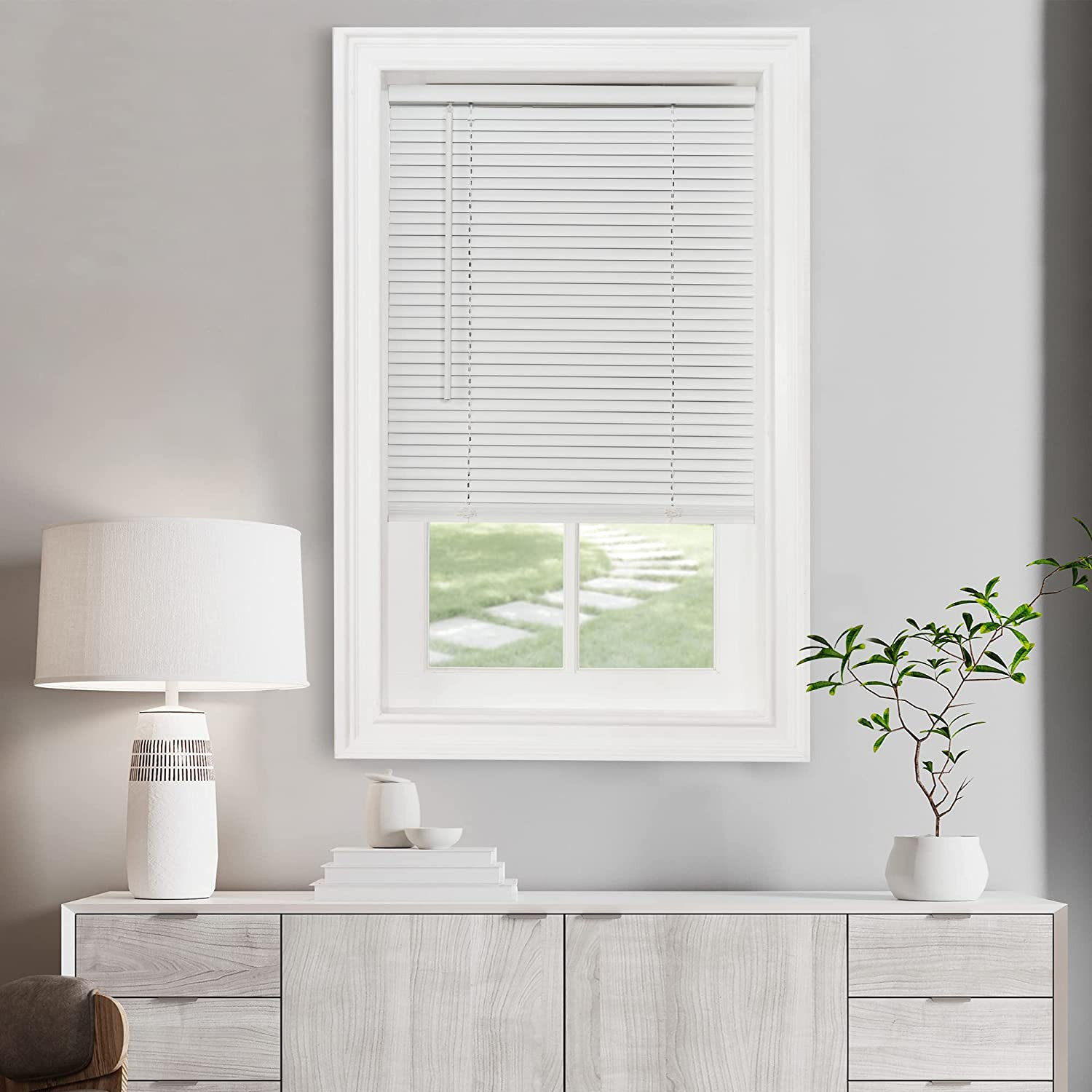 Cordless Light Filtering Mini Blind, 23 X 42 In, Pearl White | Cordless Lift and