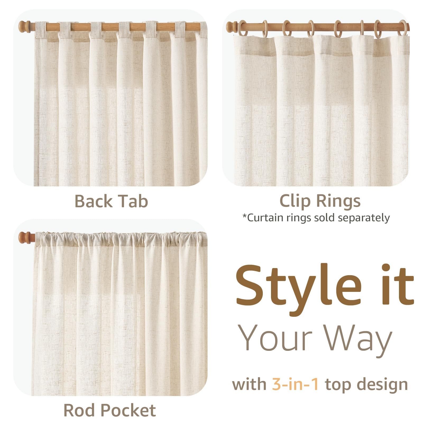 Beige Linen Blend Curtains 84 Inches Length 2 Panels for Bedroom Living Room,…