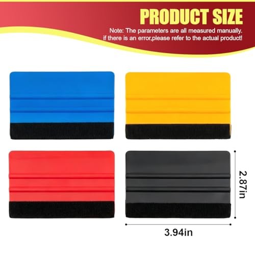 Craedli 12PCS Plastic Felt Edge Squeegee Tool, 4 Inch Squeegee for Colorful