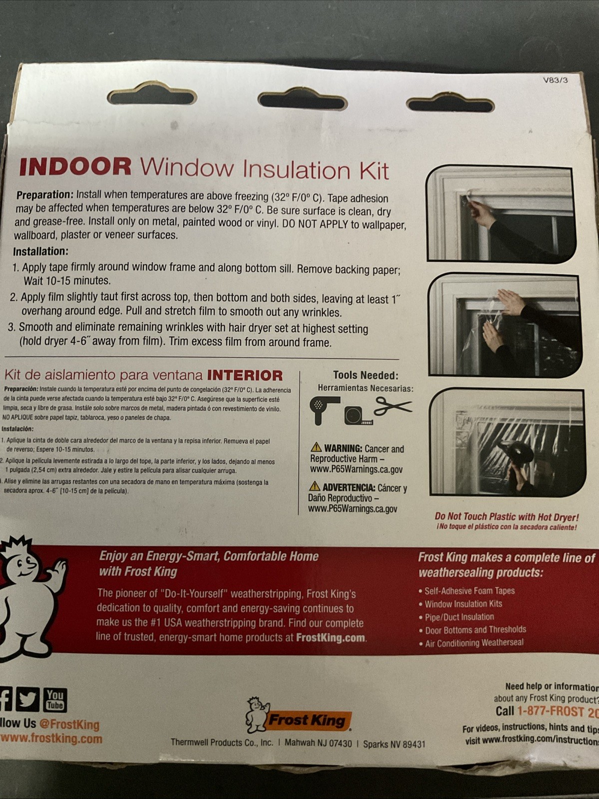 Frost King Window Insulation Indoor Shrink Kit 3 Pack 42” X 62” 1.5mil NIB