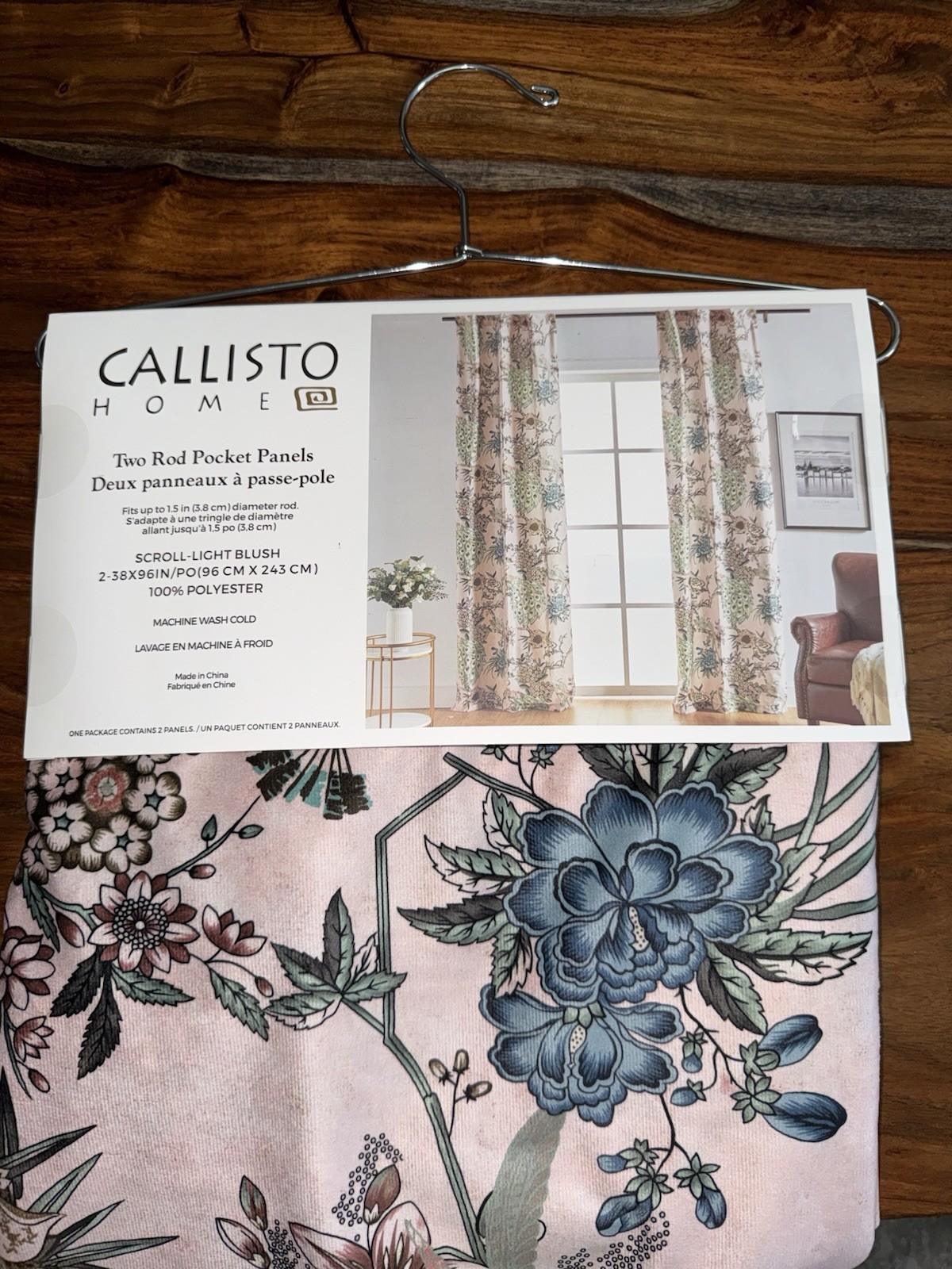 Callisto Home PEACOCK FLORAL Window Pink Curtains 2 Panel Set 38×96″ LIGHT BLUSH
