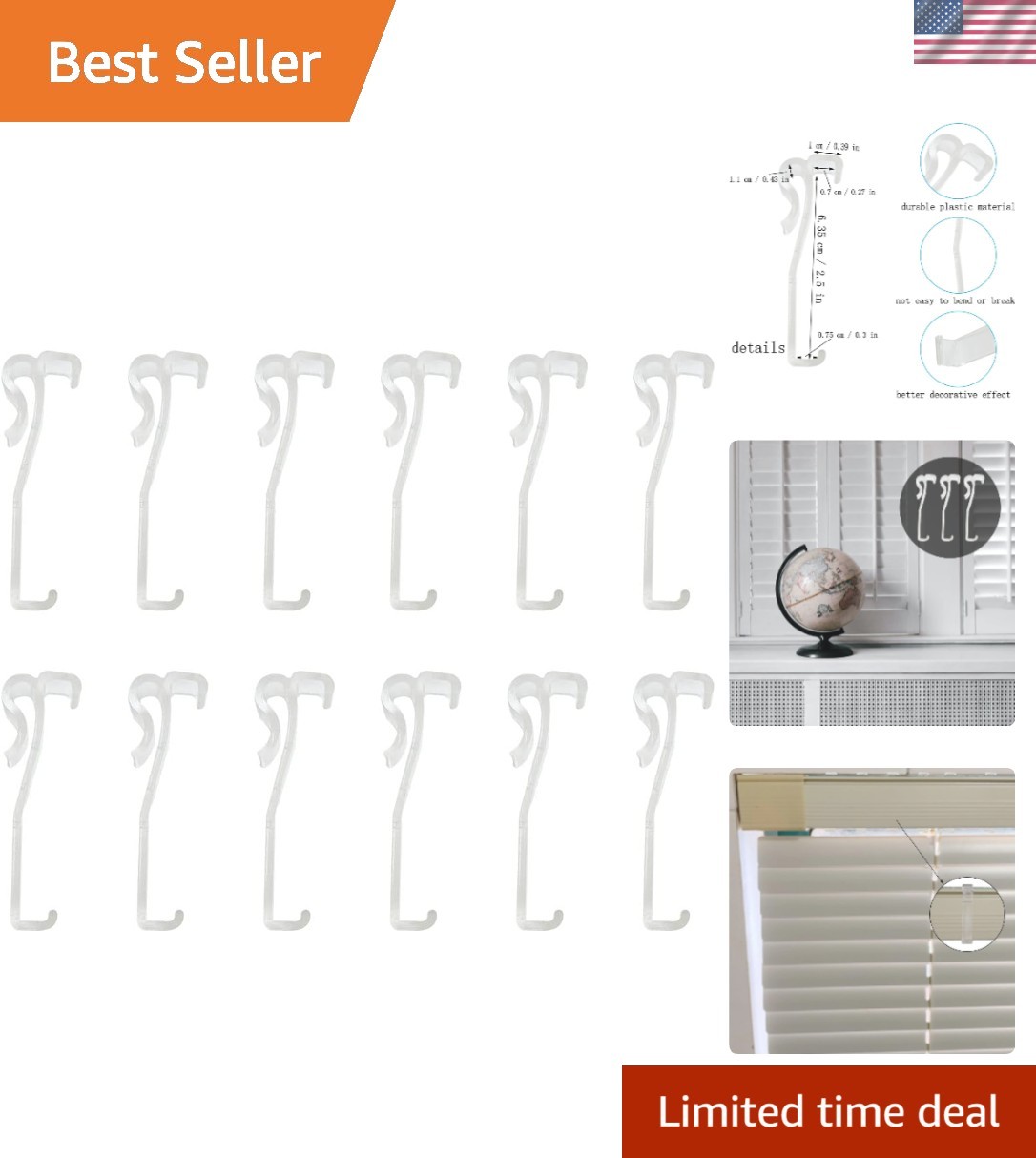 12 Pcs 2.5 Clear Hidden Valance Clips for Window Blinds Easy Installation
