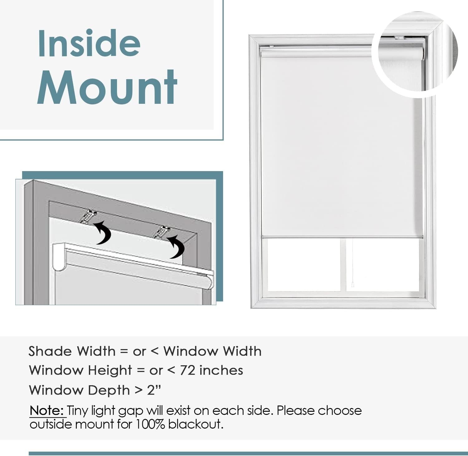 ChrisDowa Cordless Free 100% Blackout Blind Roller Window Shade White 33W x 72H