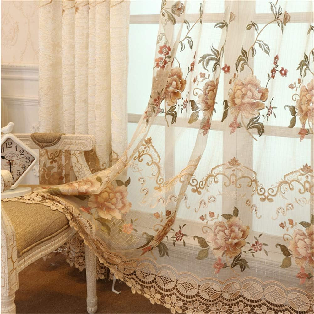 Luxury Floral Embroidery Gauze Sheer Curtain for Bedroom Rod Pocket Top | Retro