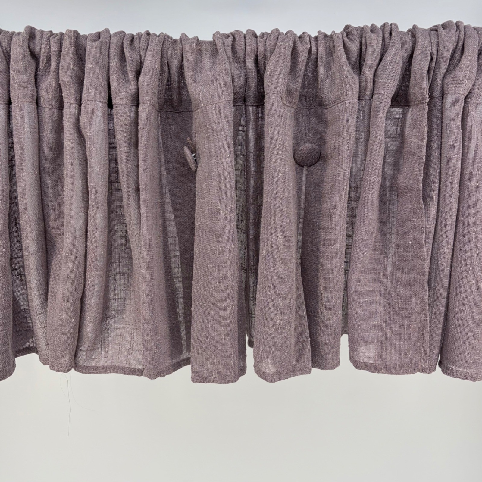 Window Valance 3 Panels Lavender 15×52 Each Pleated Button Linen Look Slub Gauze