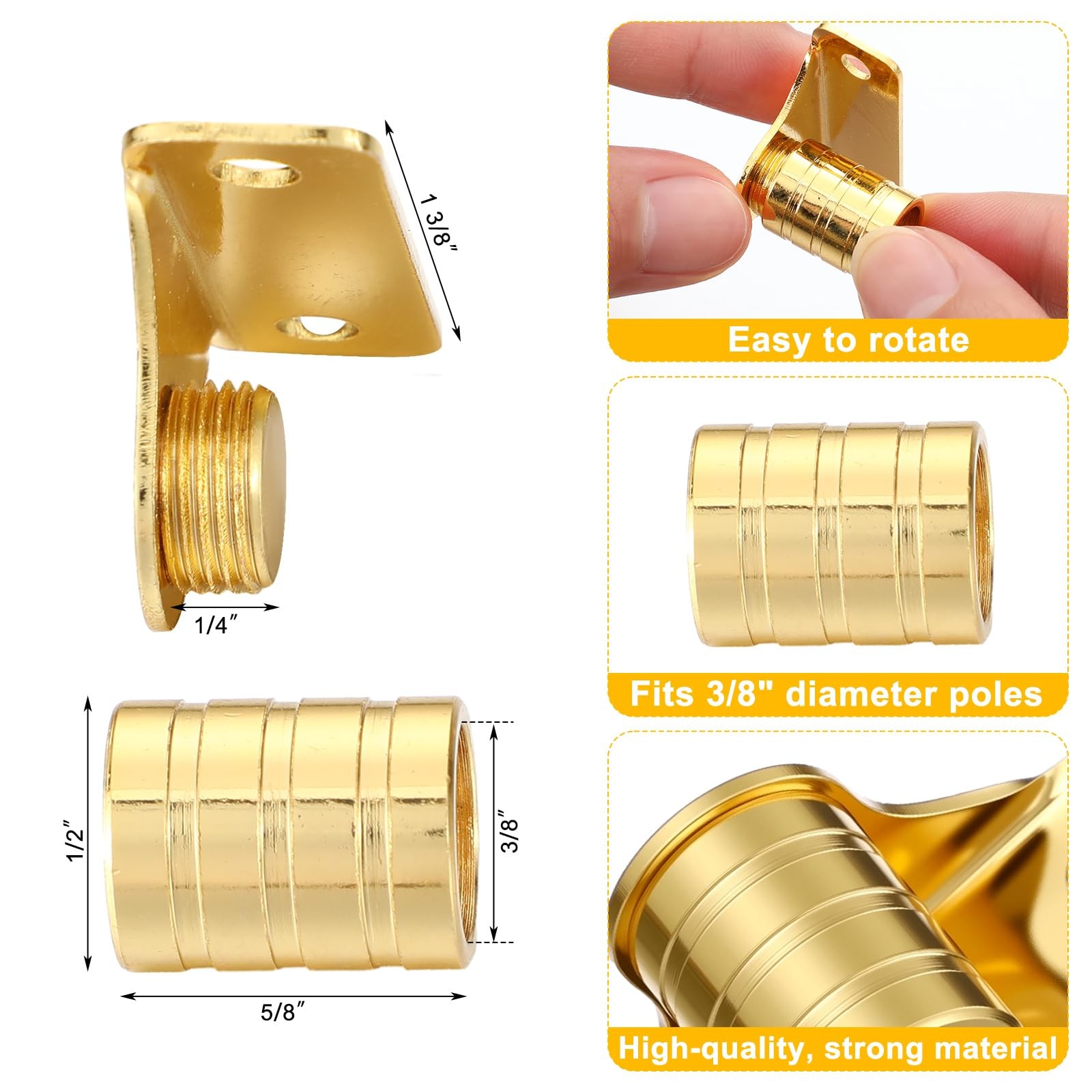 MorningRo 4 Pcs Outside Mount Curtain Rod Bracket 3/8″ Brass Bracket Set for …