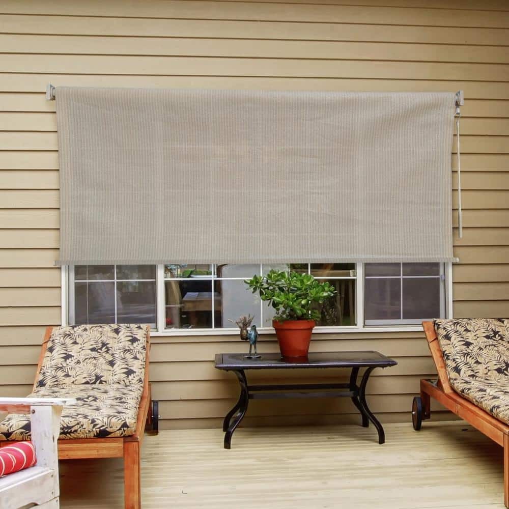 Exterior Patio Roller Blind Window Sun Shade Outdoor Porch Driftwood 96″W x 72″L