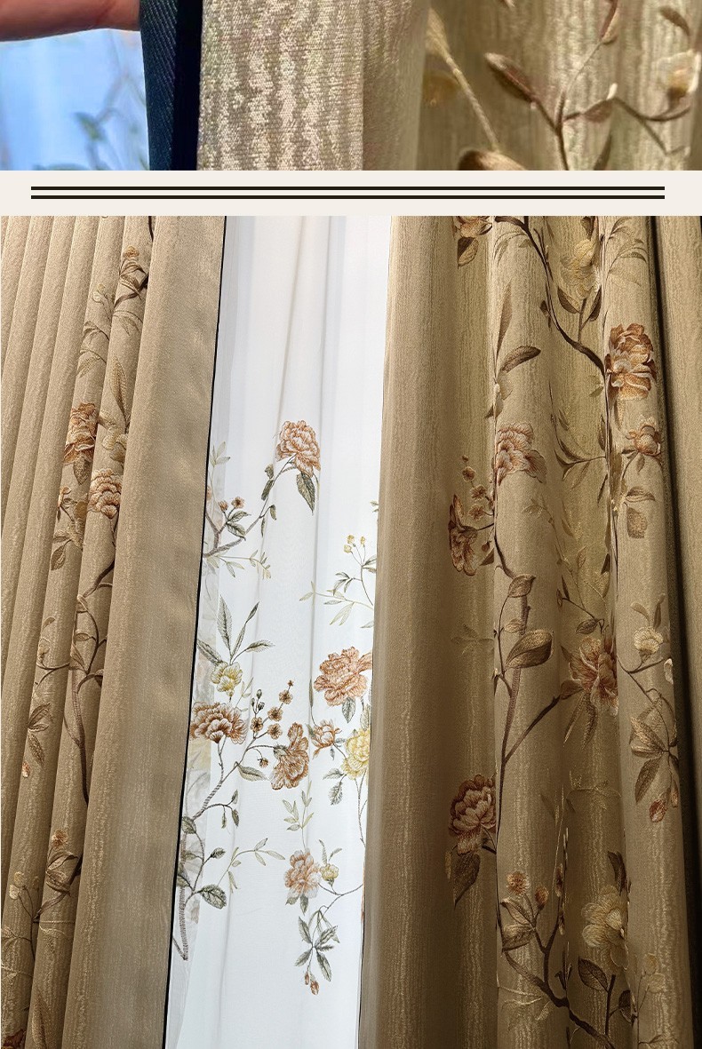 luxury European classical embroidery valance beige cloth curtain tulle M1825