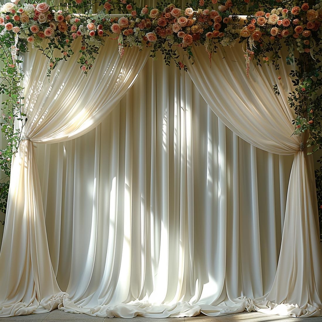 20x10ft Wrinkle Ivory Backdrop Curtain for Parties Soft Fabric Drapes Wedding