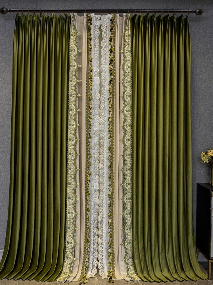 Custom High-grade olive green thickened shading velvet cloth curtain drape C1836
