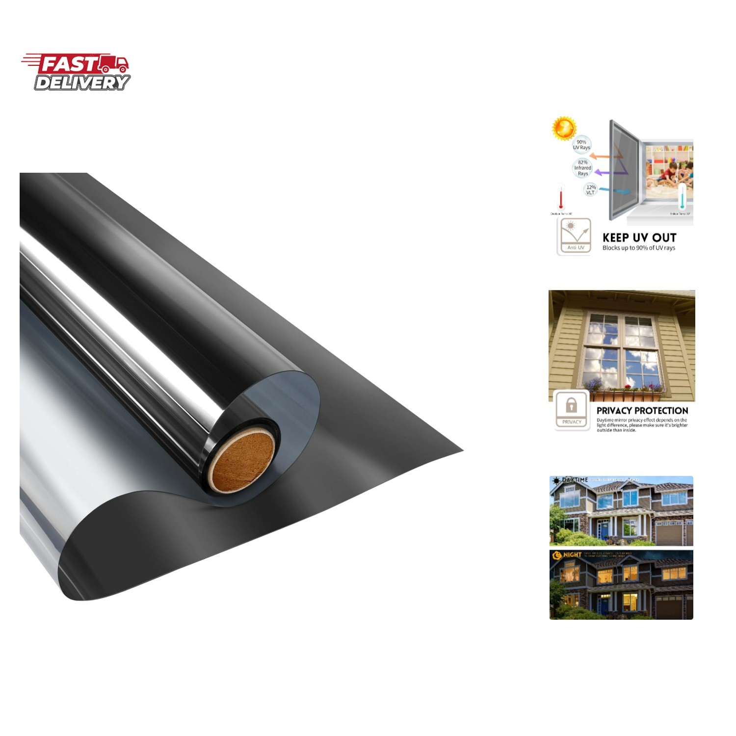 Window Privacy Film One Way Daytime Privacy Static Cling Sun Blocking Anti UV…