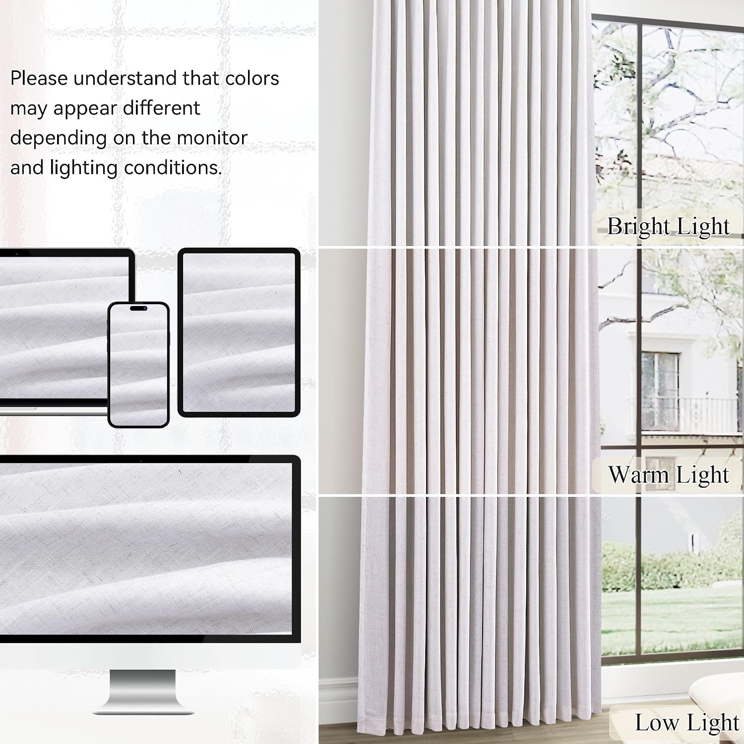 17ft 100% Blackout Curtains Pinch Pleated Double Layer Beige White Black Out