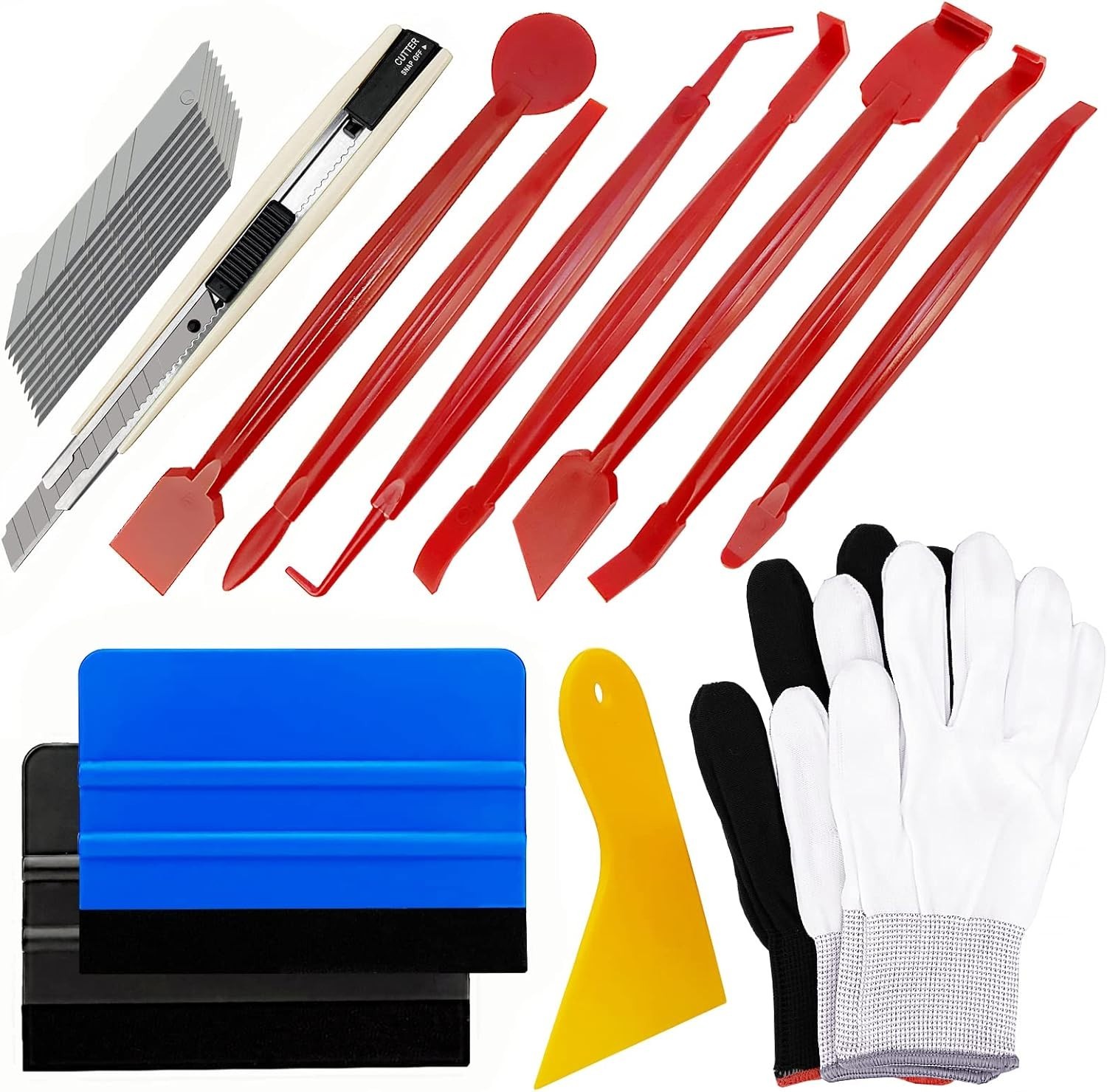 Vinyl Wrap Tool Kit Window Tint Film Squeegee Scraper Knife Utility Gloves