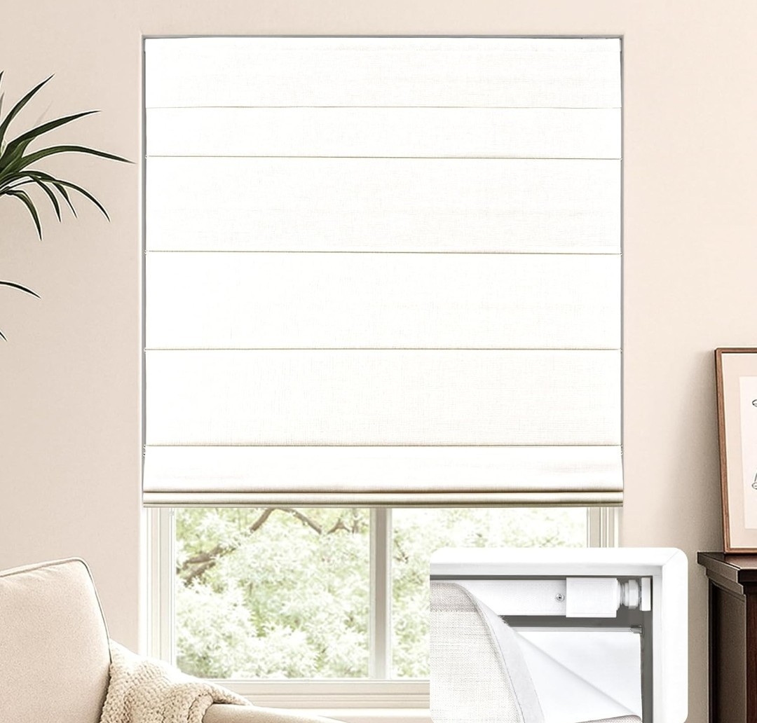 LazBlinds No Tools No Drill Cordless Roman Shades for Windows,24″ W x 60″H White