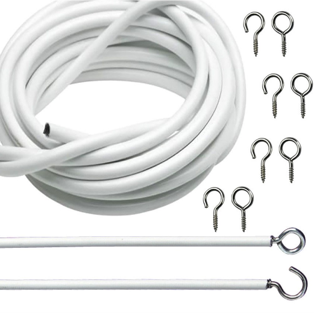 Window Cord Cable Net Curtain With Wire Eyes & Hooks Various Lengths Available c