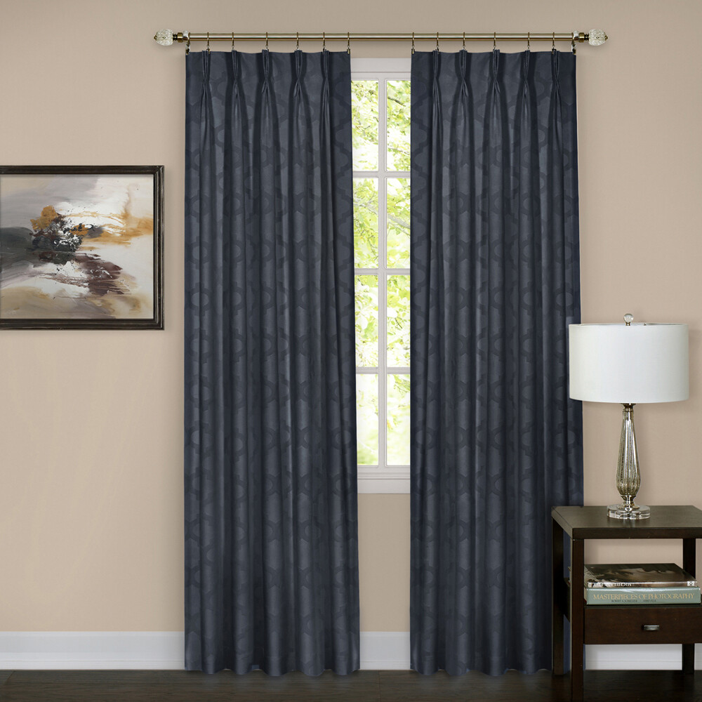 Navy Blue Trellis Contemporary Light Filtering Window Curtain Pinch Pleat Panel