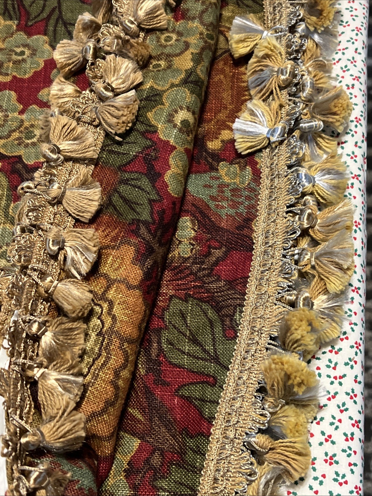 Vintage Custom Scalloped Floral Tapestry Valances Set of 2 w/ 2-Tone Fringe 130”