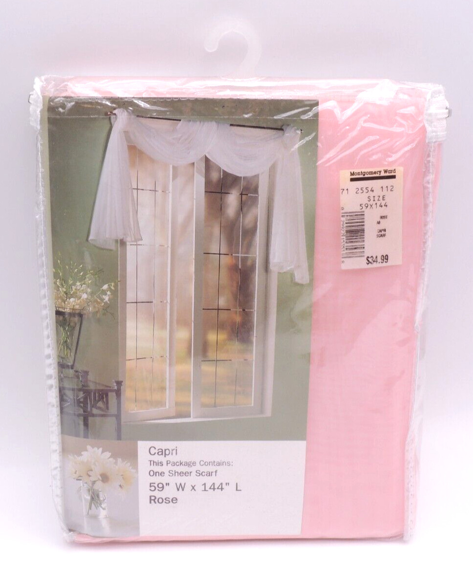 Pink Sheer Curtain Panels & Scarf Set Capri Lichtenberg Voile 59X84″ Rose New