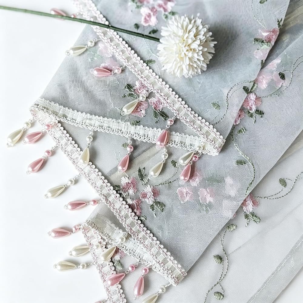 1PC Victorian Style Floral Sheer Swag Curtain Valance for Arched Door | Pink Emb