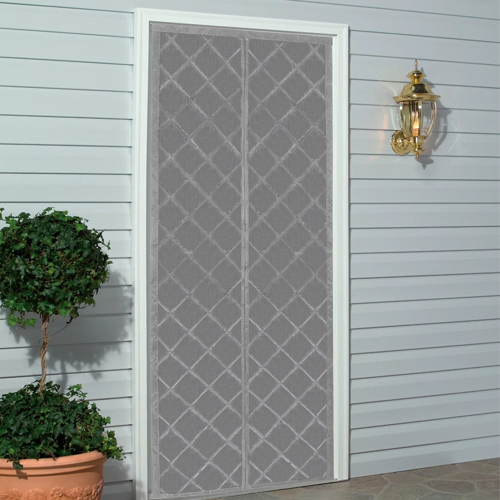 Magnetic Thermal Insulated Door Curtain Window Door Room Divider Gray