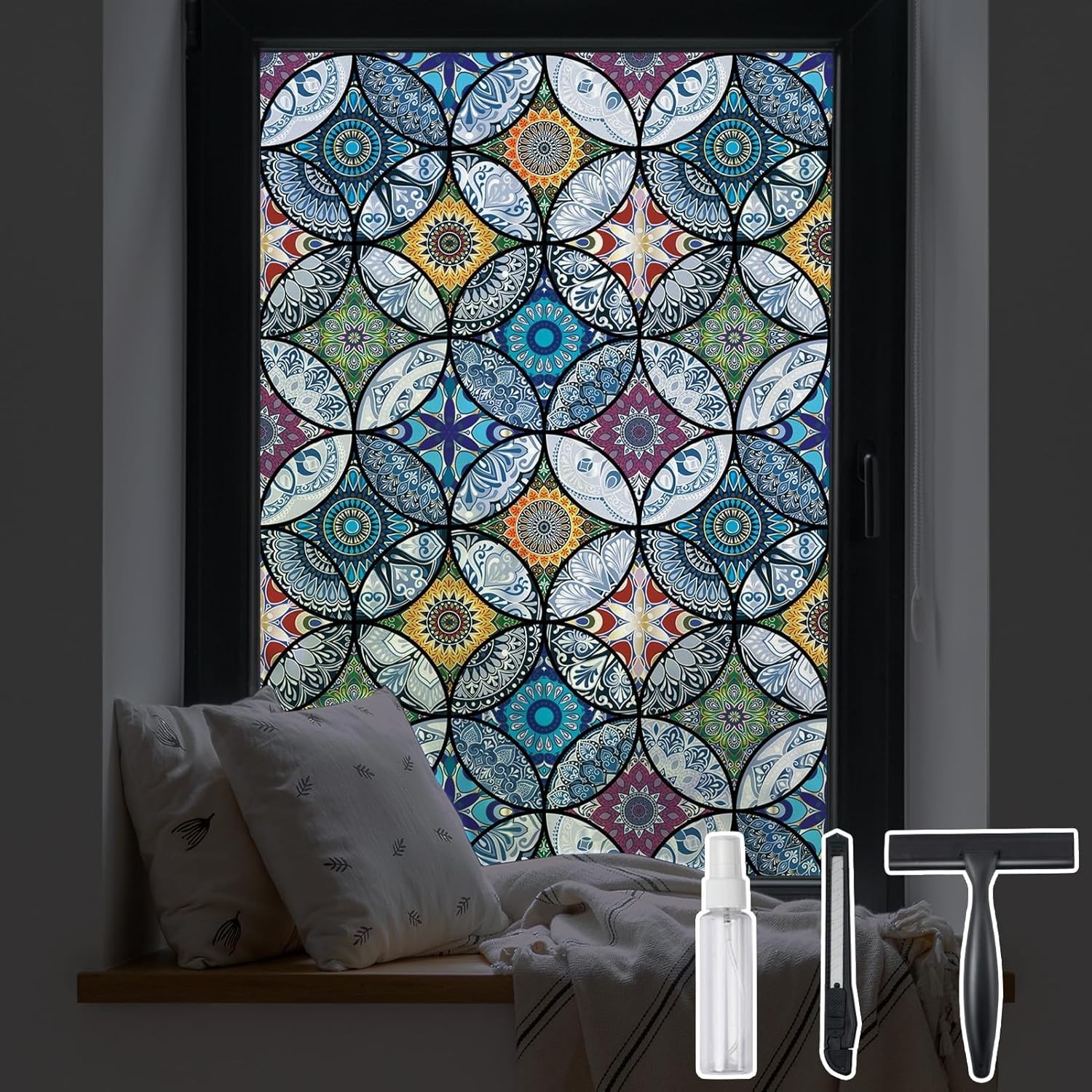 Static Cling Decorative Window Film with Installation Tools Non Adhesive Privacy
