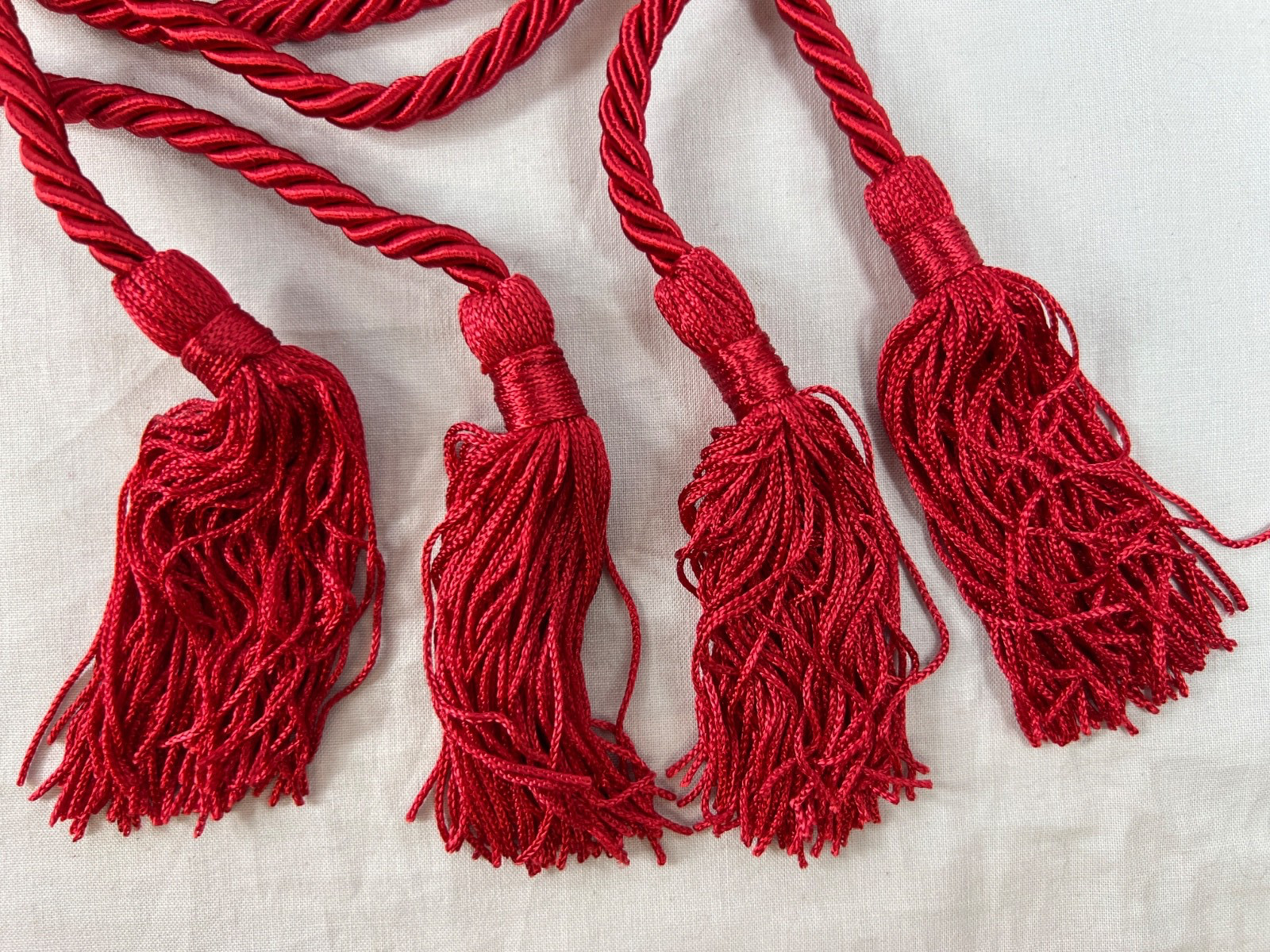 4 NOS Vtg 6 Ft Red Twisted Braided Rope Tieback W/ Tassel Boho Chic Belt