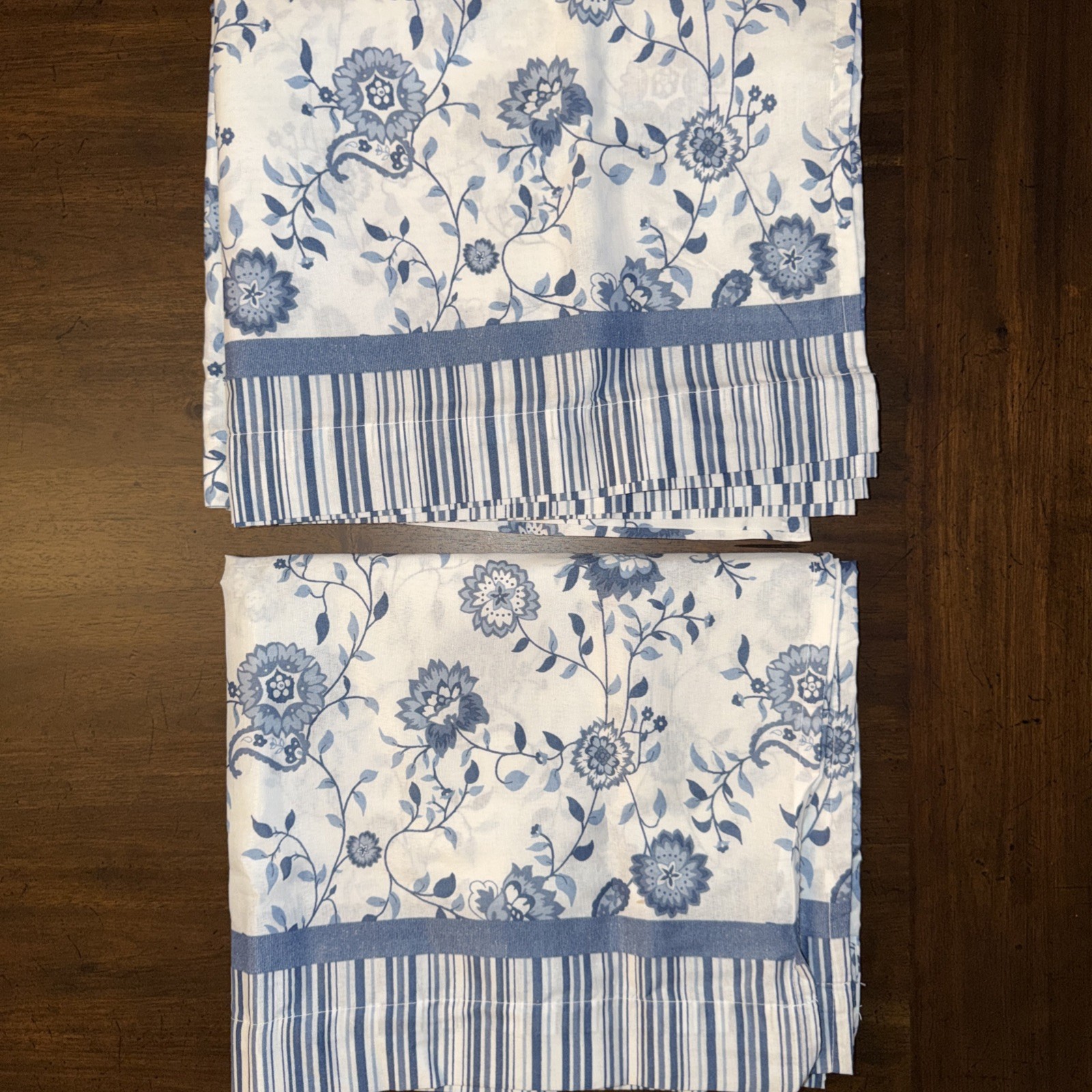 Window Valance Curtains Set of 2 Blue Floral/Stripe 58×24 Inch New