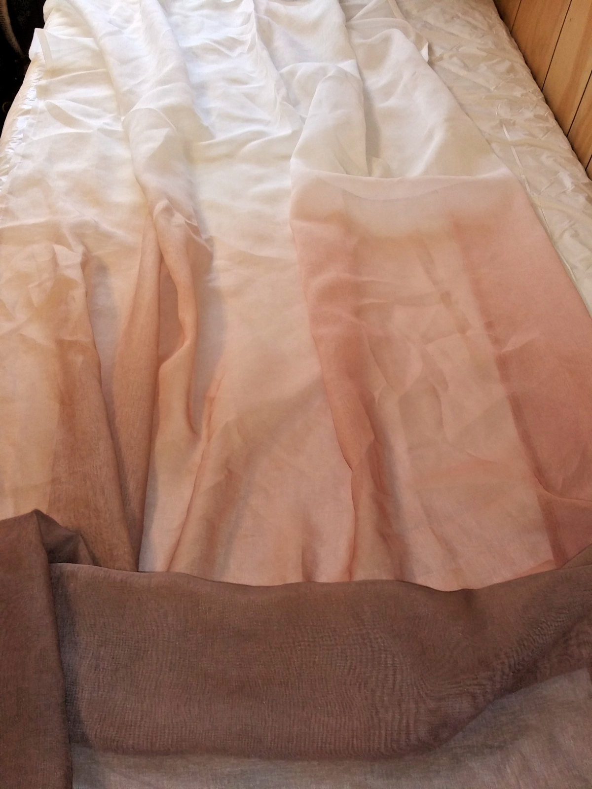 2 Curtain Panels Grommet Brown Peach Light Airy 86 in Long 54in Wide Each Panel