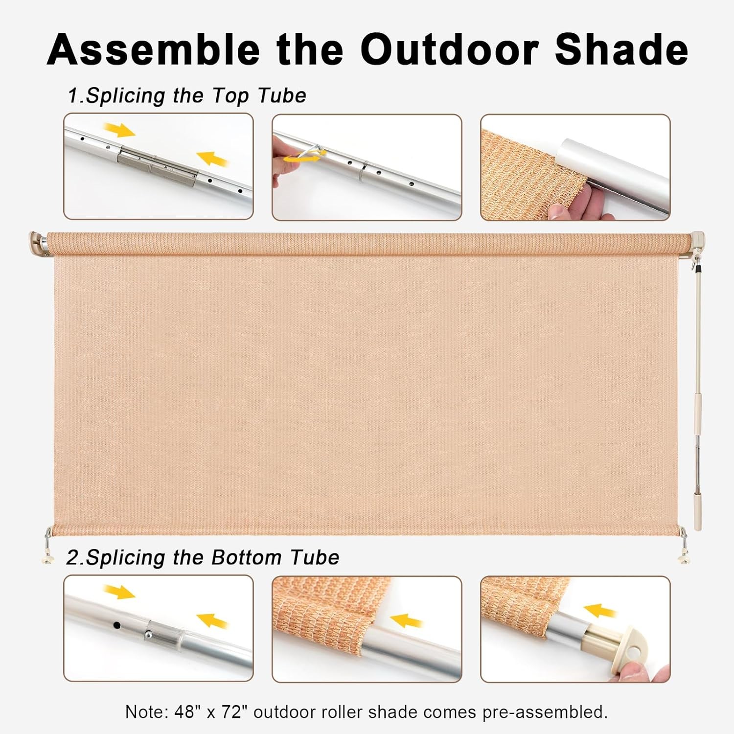 Outdoor Roller Shade 4′ W x 6′ H Exterior Cordless Patio Roll Up Blinds