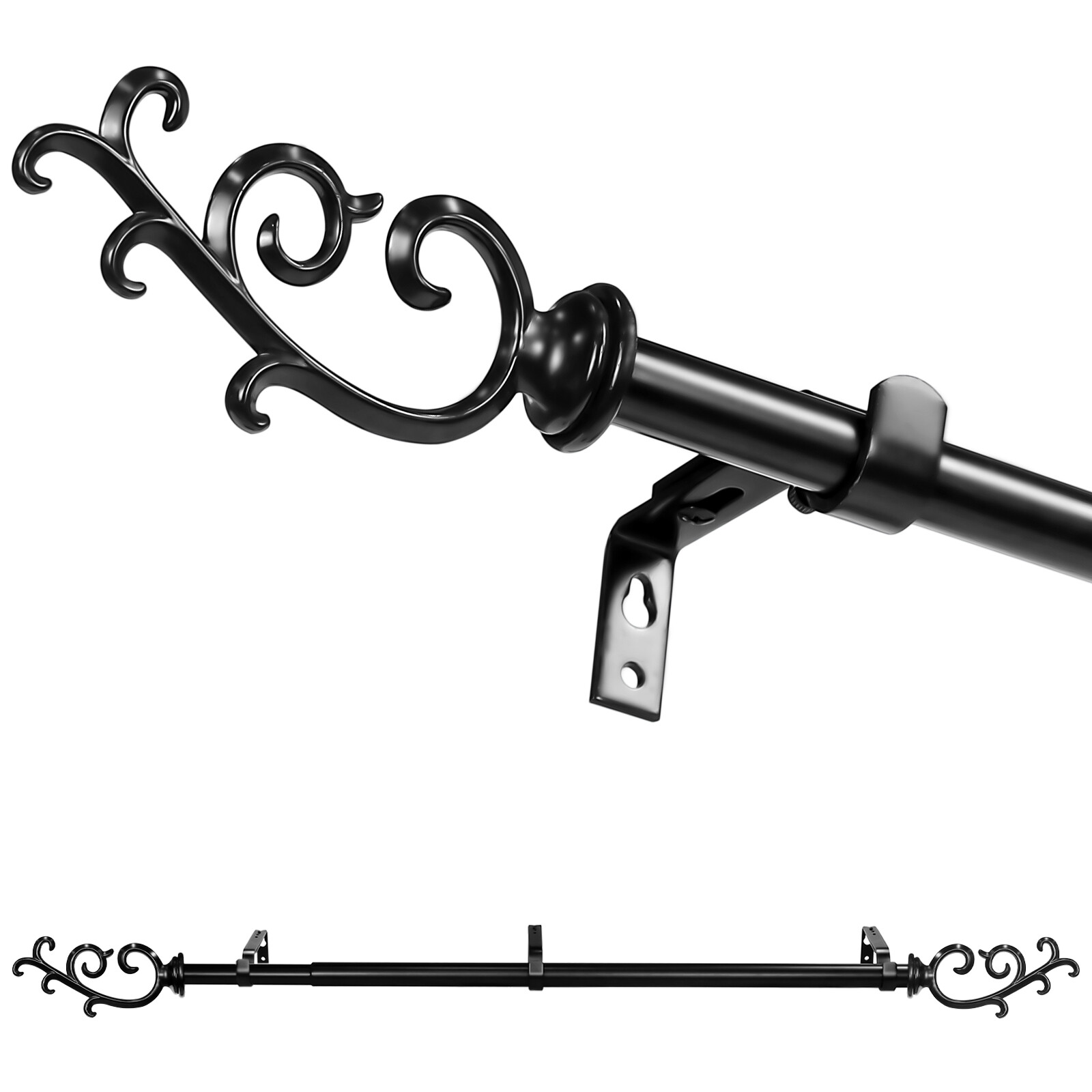 5/8″ Julietta Adjustable Single Drapery Curtain Rod, 28”-48″/48″-84″/84″-120″
