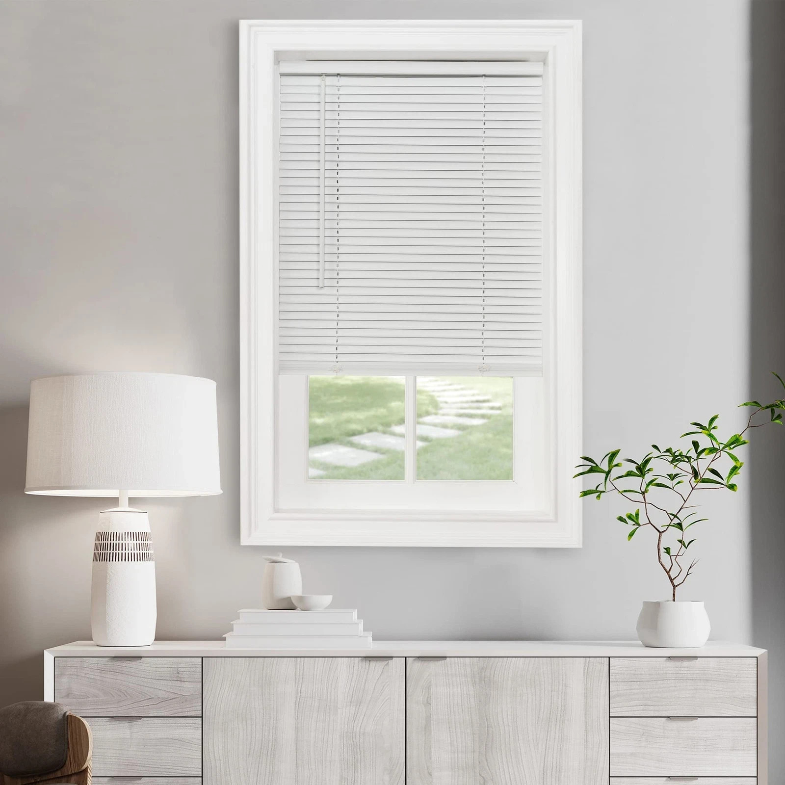 Pearl White Cordless Blinds 26×64 Light Filtering Mini Blinds Child Safe