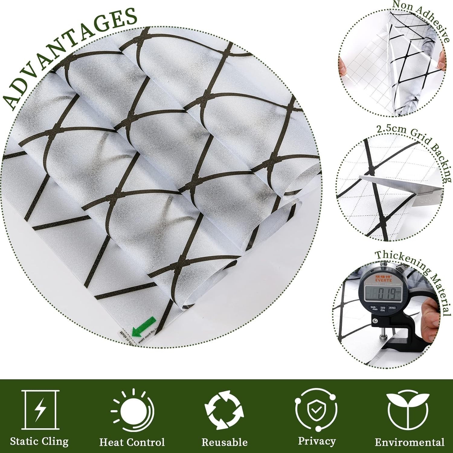VELIMAX Frosted Black Lattice Window Film Static Cling Window Privacy Films Deco
