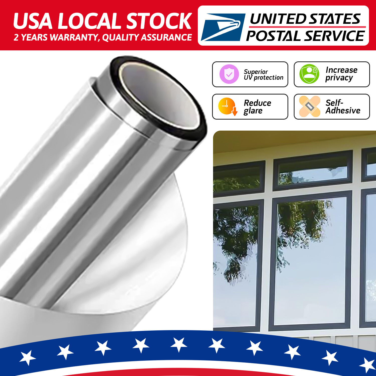 One Way Mirror Window Film Heat UV Reflective Privacy Tint Foil for Home Office