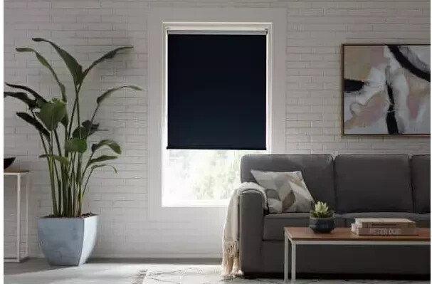 Cut-to-Size Dark Blue Cordless Blackout Fabric Roller Shade 31.75″W x 72″L