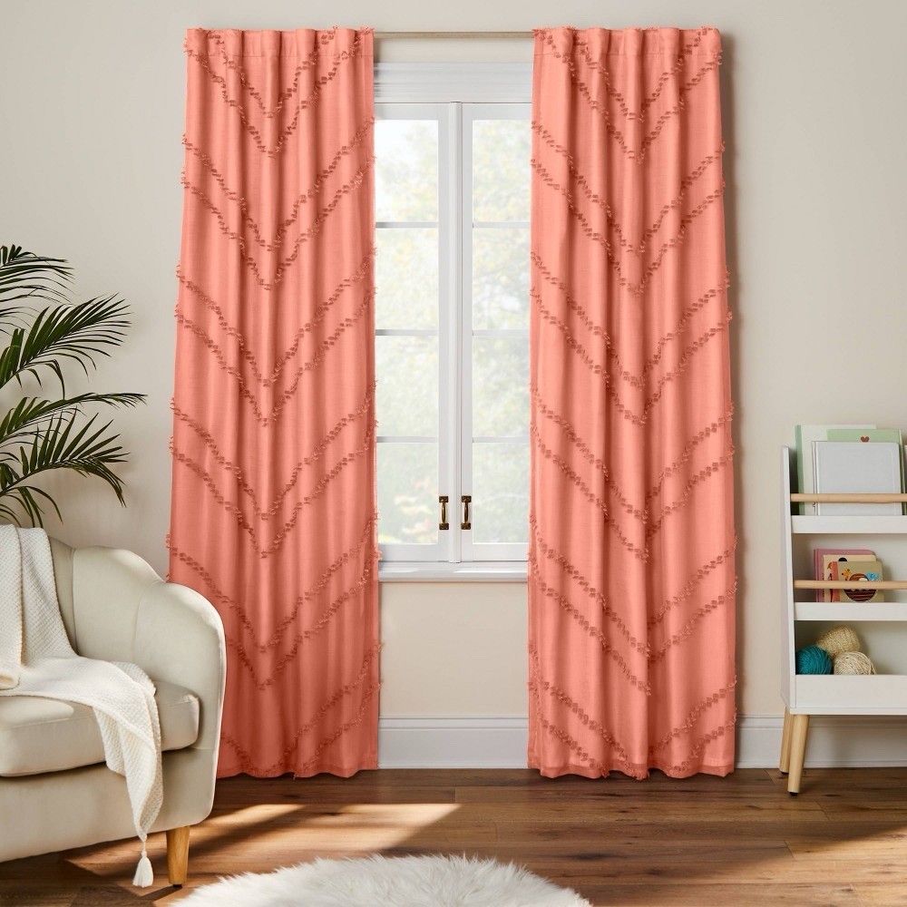 42″ x 84″ Chevron Clip Dotted Sheer Overlay Kids Blackout Curtain Panel – Pink